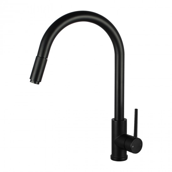 Euro Round Matt Black 360 degree Swivel Pull Out Kitchen Sink Mixer Tap DR Brass