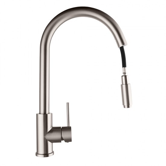 Gooseneck Brushed Nickel 360° Swivel Pull Out Kitchen Sink Mixer Tap Solid Brass