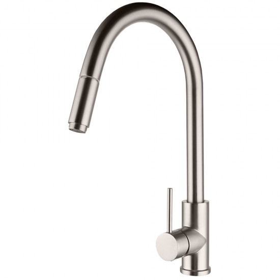 Gooseneck Brushed Nickel 360° Swivel Pull Out Kitchen Sink Mixer Tap Solid Brass