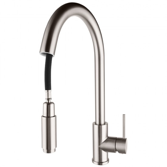 Gooseneck Brushed Nickel 360° Swivel Pull Out Kitchen Sink Mixer Tap Solid Brass