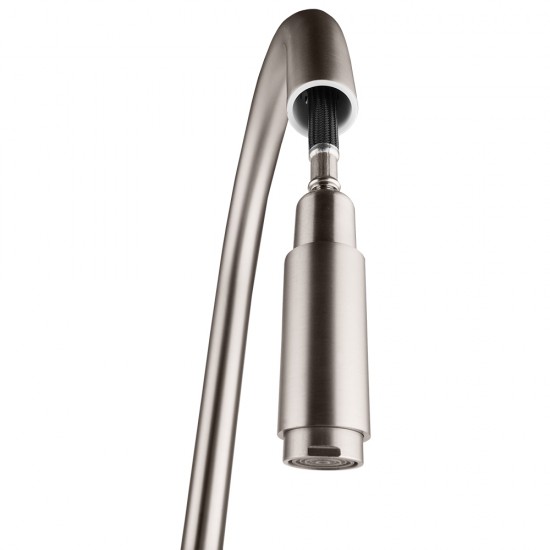 Gooseneck Brushed Nickel 360° Swivel Pull Out Kitchen Sink Mixer Tap Solid Brass