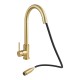 Gooseneck Brushed Yellow Gold 360° Swivel Pull Out Kitchen Sink Mixer Tap Solid Brass