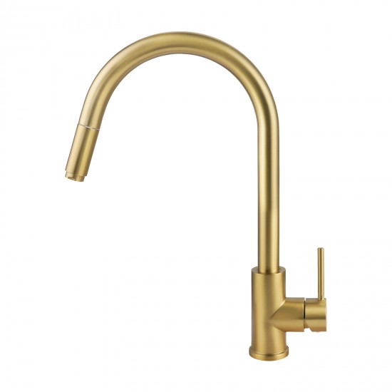 Gooseneck Brushed Yellow Gold 360° Swivel Pull Out Kitchen Sink Mixer Tap Solid Brass