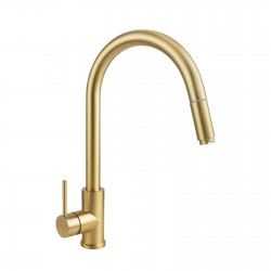 Gooseneck Brushed Yellow Gold 360° Swivel Pull Out Kitchen Sink Mixer Tap Solid Brass Gooseneck Brushed Yellow Gold 360° Swivel Pull Out Kitchen Sink Mixer Tap Solid Brass