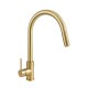 Gooseneck Brushed Yellow Gold 360° Swivel Pull Out Kitchen Sink Mixer Tap Solid Brass