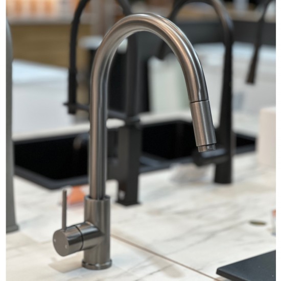 Gooseneck Gunmetal Grey 360° Swivel Pull Out Kitchen Sink Mixer Tap Solid Brass