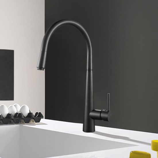 Euro Round Nero Black Pull Out/Down Kitchen/Laundry Sink Mixer Taps Swivel Kitchen Tapware