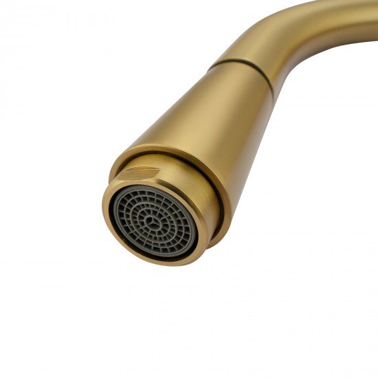 Pentro Round Brushed Yellow Gold 360 degree Swivel Pull Out Kitchen Sink Mixer Tap