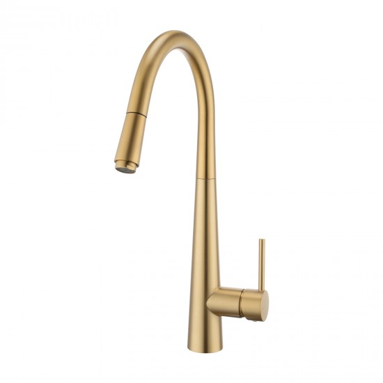 Pentro Round Brushed Yellow Gold 360 degree Swivel Pull Out Kitchen Sink Mixer Tap