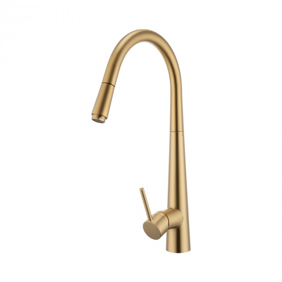 Pentro Round Brushed Yellow Gold 360 degree Swivel Pull Out Kitchen Sink Mixer Tap