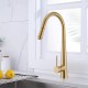 Pentro Round Brushed Yellow Gold 360 degree Swivel Pull Out Kitchen Sink Mixer Tap