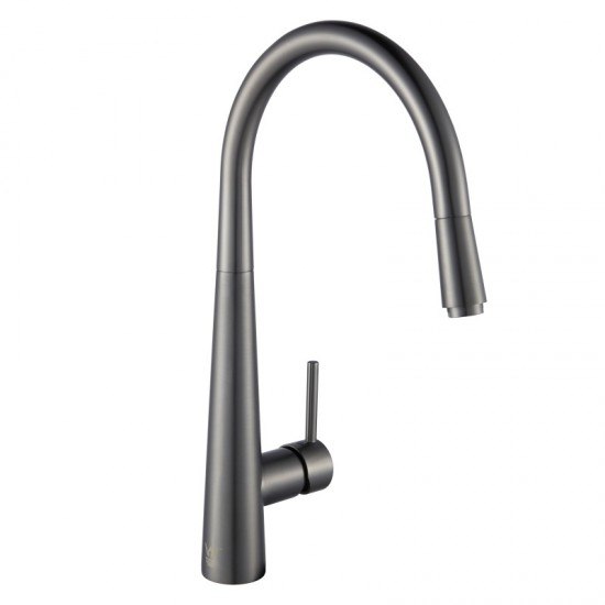 Euro Round Gunmetal Grey 360° Swivel Pull Out Kitchen Sink Mixer Tap Solid Brass