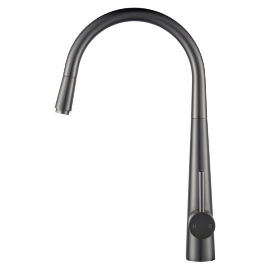 Euro Round Gunmetal Grey 360° Swivel Pull Out Kitchen Sink Mixer Tap Solid Brass
