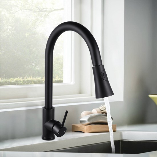 Euro Round Nero Black Pull Out/Down Kitchen/Laundry Sink Mixer Taps Swivel Kitchen Tapware