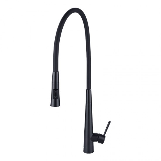 Matt Black Solid Brass Mixer Tap with Flexible Rubber Spout 360 Swivel for Kitchen