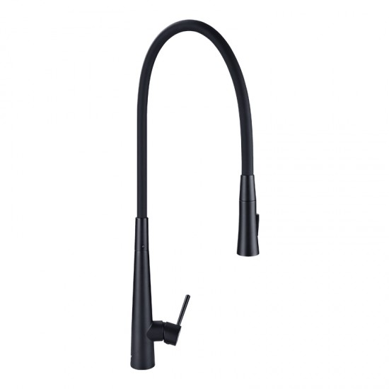 Matt Black Solid Brass Mixer Tap with Flexible Rubber Spout 360 Swivel for Kitchen