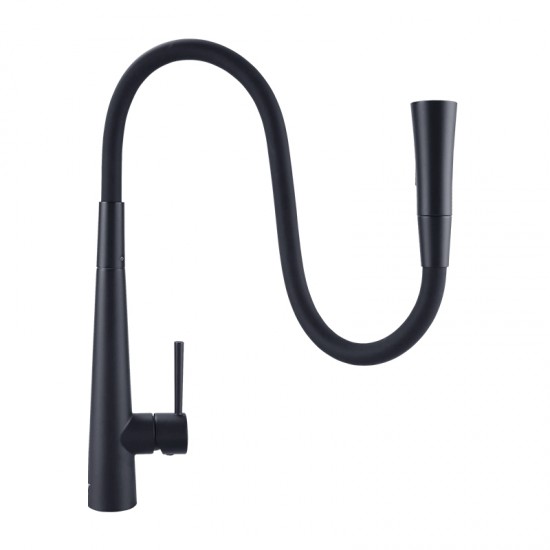 Matt Black Solid Brass Mixer Tap with Flexible Rubber Spout 360 Swivel for Kitchen