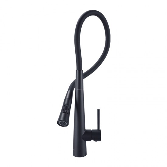 Matt Black Solid Brass Mixer Tap with Flexible Rubber Spout 360 Swivel for Kitchen