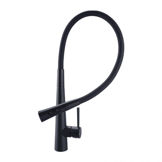 Matt Black Solid Brass Mixer Tap with Flexible Rubber Spout 360 Swivel for Kitchen