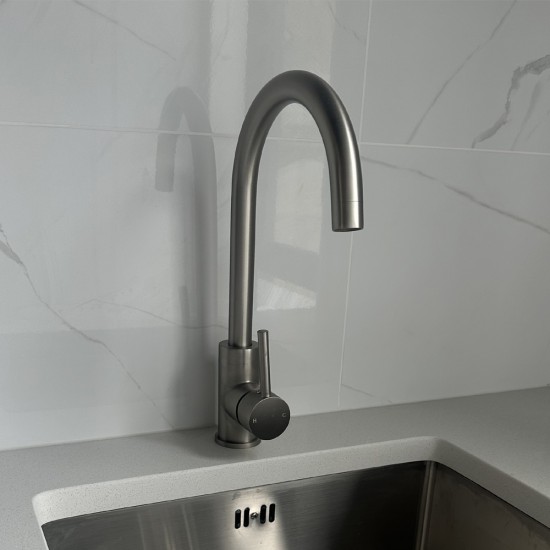 Euro Round Brushed Nickel Kitchen Sink Mixer Tap 360° Swivel