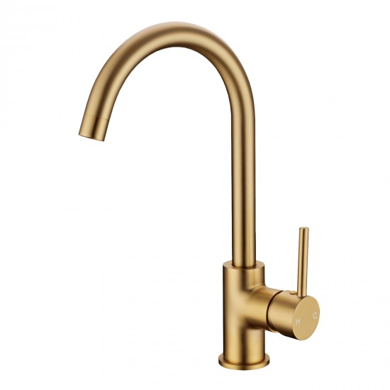 Euro Round Brushed Yellow Gold Kitchen Sink Mixer Tap 360° Swivel