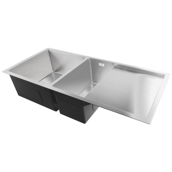 1000x440x232mm 1.2mm Handmade Double Bowls Topmounted Kitchen Sinks With Drainboard Corrosion Resistant Oilproof Easy Clean