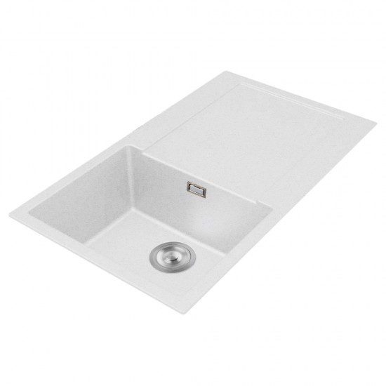 860*500*200mm White Granite Stone Kitchen Sink With Drainboard Topmount With Overflow Durability Scratch Resistant Heat-Resistant Anti-Bacterial Easy To Clean