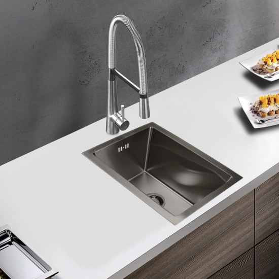 300x450x205mm Dark Grey Stainless Steel Handmade Single Bowl Top/Flush/Undermount Kitchen/Laundry Sink With Overflow