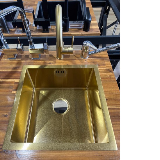 440x440x205mm 1.2mm Brushed Yellow Gold Stainless Steel Handmade Single Bowl Top/Undermounted Kitchen/Laundry Sinks With Overflow Corrosion Resistant Oilproof Easy To Clean