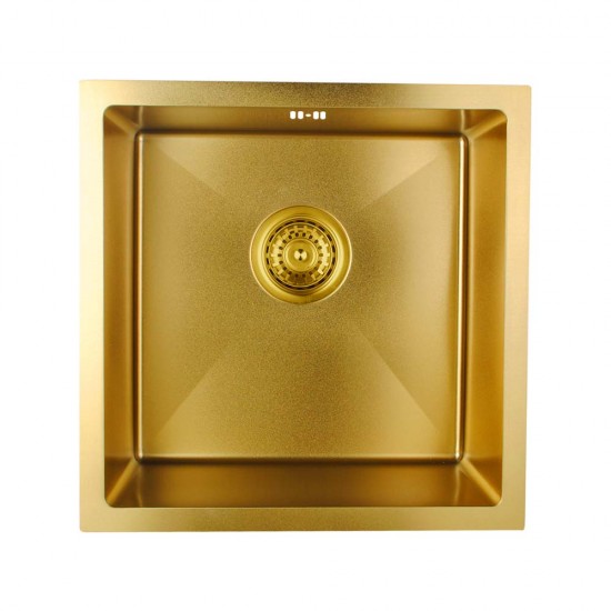 440x440x205mm 1.2mm Brushed Yellow Gold Stainless Steel Handmade Single Bowl Top/Undermounted Kitchen/Laundry Sinks With Overflow Corrosion Resistant Oilproof Easy To Clean