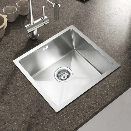 440x440x205mm 1.2mm Round Corner Stainless Steel Handmade Single Bowl Top/Flush/Undermount Kitchen/Laundry Sink With Overflow Corrosion Resistant Oilproof Easy To Clean Scratch Resistant