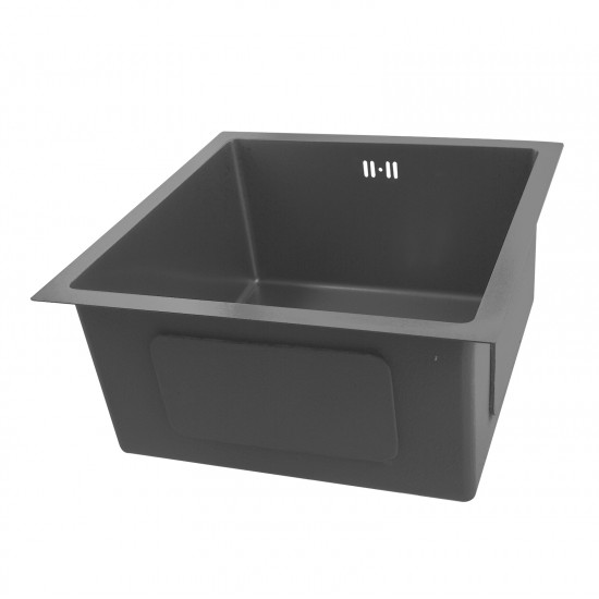 440x440x205mm Dark Grey Stainless Steel Handmade Single Bowl Top/Undermounted Kitchen/Laundry Sinks With Overflow