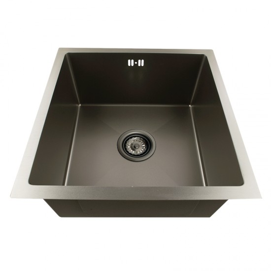 440x440x205mm Dark Grey Stainless Steel Handmade Single Bowl Top/Undermounted Kitchen/Laundry Sinks With Overflow