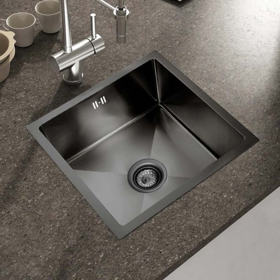 440x440x205mm Dark Grey Stainless Steel Handmade Single Bowl Top/Undermounted Kitchen/Laundry Sinks With Overflow