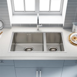 590x440x205mm 1.2mm Handmade Round Corners Double Bowls Top / Undermounted / Flush Mounted Kitchen Sink With Overflow 590x440x205mm 1.2mm Handmade Round Corners Double Bowls Top / Undermounted / Flush Mounted Kitchen Sink With Overflow