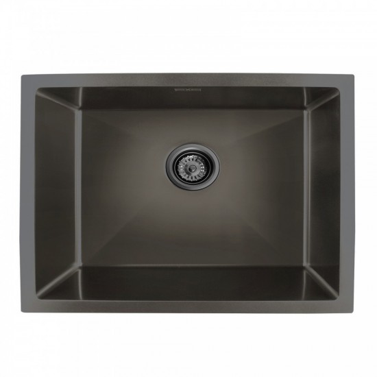 600x450x205mm Dark Grey Stainless Steel Handmade Single Bowl Top/Undermounted Kitchen/Laundry Sinks With Overflow