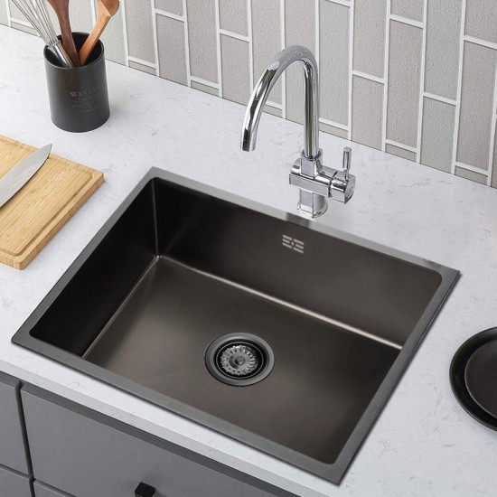 600x450x205mm Dark Grey Stainless Steel Handmade Single Bowl Top/Undermounted Kitchen/Laundry Sinks With Overflow