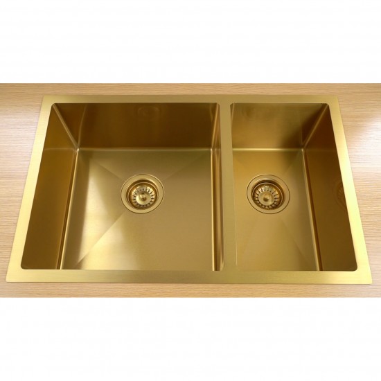 710x450x205mm 1.2mm Brushed Yellow Gold Stainless Steel Handmade Double Bowls Top/Undermounted Kitchen Sinks  With Overflow Corrosion Resistant Oilproof Easy To Clean Nano-antibacterial
