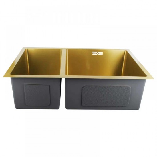 710x450x205mm 1.2mm Brushed Yellow Gold Stainless Steel Handmade Double Bowls Top/Undermounted Kitchen Sinks  With Overflow Corrosion Resistant Oilproof Easy To Clean Nano-antibacterial