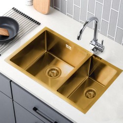 710x450x205mm 1.2mm Brushed Yellow Gold Stainless Steel Handmade Double Bowls Top/Undermounted Kitchen Sinks  With Overflow Corrosion Resistant Oilproof Easy To Clean Nano-antibacterial 710x450x205mm 1.2mm Brushed Yellow Gold Stainless Steel Handmade Double Bowls Top/Undermounted Kitchen Sinks  With Overflow Corrosion Resistant Oilproof Easy To Clean Nano-antibacterial