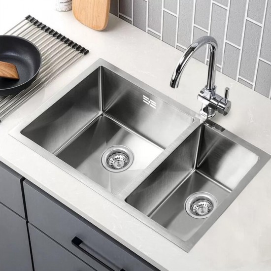 710x450x205mm 1.2mm Handmade Round Corners Double Bowls Top / Undermounted / Flush Mounted Kitchen Sink  With Overflow Corrosion Resistant Oilproof Easy To Clean Scratch Resistant