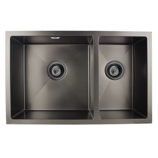 710x450x205mm Dark Grey Stainless Steel Handmade Double Bowls Top/Undermounted Kitchen Sinks With Overflow