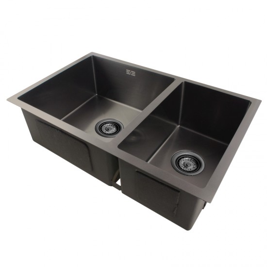 710x450x205mm Dark Grey Stainless Steel Handmade Double Bowls Top/Undermounted Kitchen Sinks With Overflow