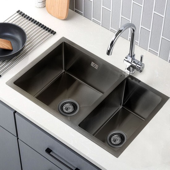 710x450x205mm Dark Grey Stainless Steel Handmade Double Bowls Top/Undermounted Kitchen Sinks With Overflow