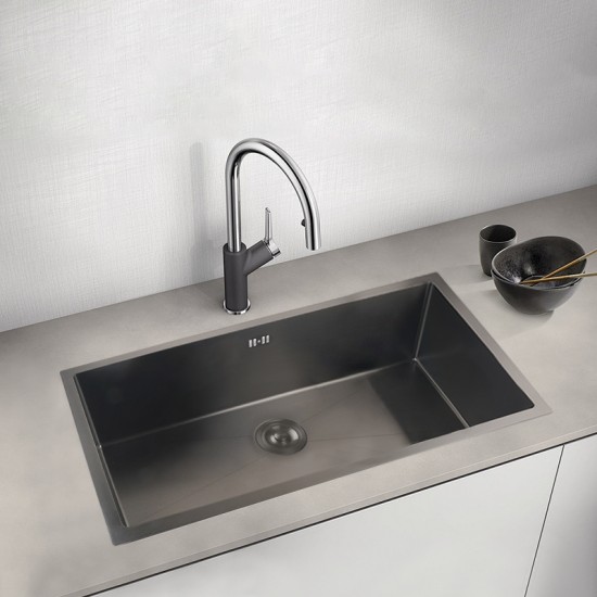 760x450x205mm Dark Grey Stainless Steel Handmade Single Bowl Top/Undermounted Kitchen/Laundry Sinks With Overflow