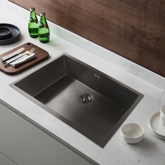 760x450x205mm Dark Grey Stainless Steel Handmade Single Bowl Top/Undermounted Kitchen/Laundry Sinks With Overflow