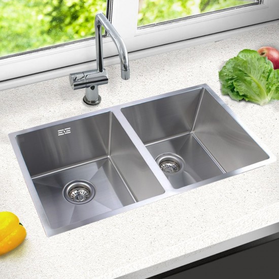 770x450x215mm 1.2mm Handmade Double Bowls Top/Undermounted Kitchen Sinks With Overflow Corrosion Resistant Oilproof Easy To Clean Scratch Resistant