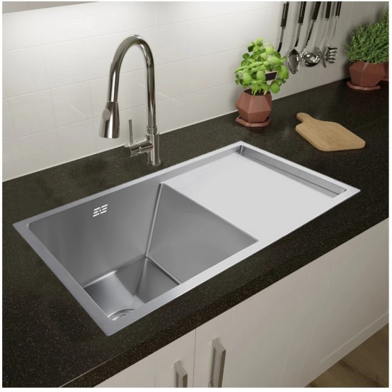 810x440x232mm 1.2mm Handmade Single Bowls Topmounted Kitchen Sinks With Drainboard Corrosion Resistant Oilproof Easy Clean