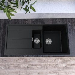 1000x500x210mm Black Granite Stone Kitchen Sink Double Bowls With Drainboard 1000x500x210mm Black Granite Stone Kitchen Sink Double Bowls With Drainboard