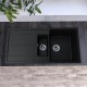 1000x500x210mm Black Granite Stone Kitchen Sink Double Bowls With Drainboard